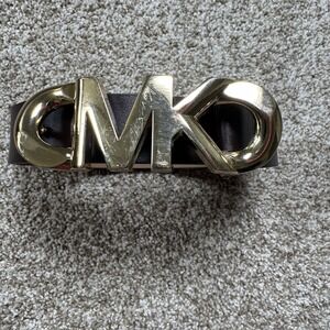MK Michael Kors Size L Brown Leather Gold Hardware Womens Fashion Belt MK Logo
